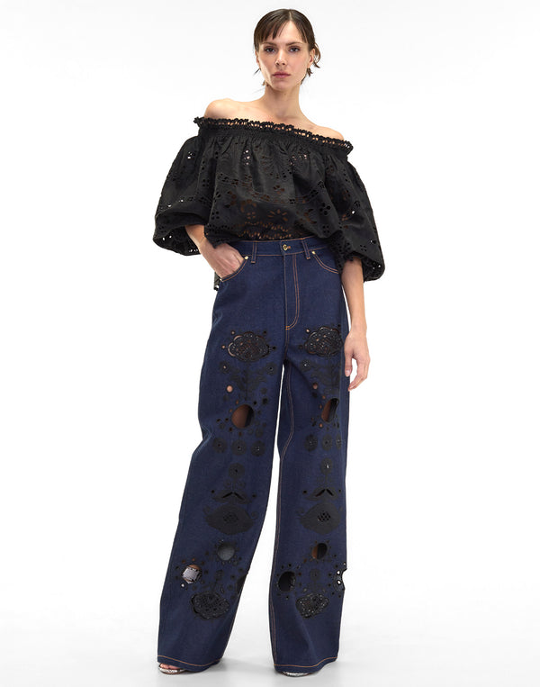 Cynthia Rowley Embroidered Wide-leg Jean