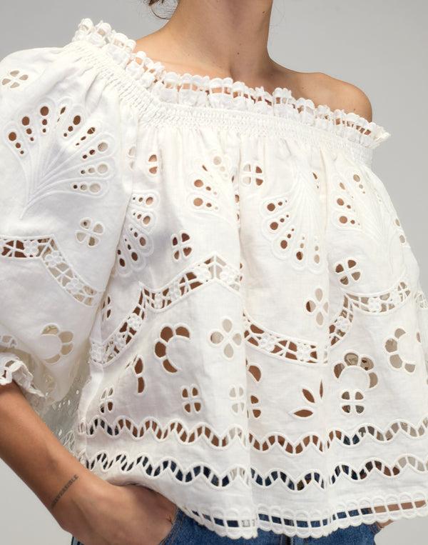 Cynthia Rowley Eva Embroidered Linen Blouse