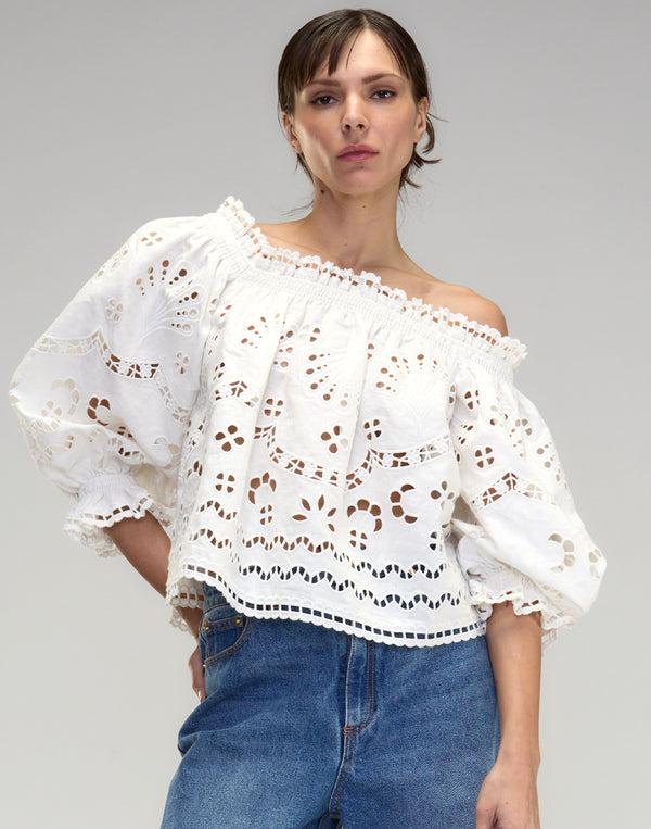 Cynthia Rowley Eva Embroidered Linen Blouse