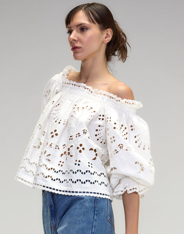 cynthia rowley Eva Embroidered Linen Blouse
