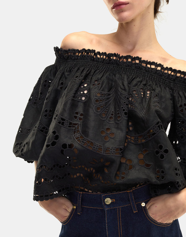 Cynthia Rowley Eva Embroidered Linen Blouse
