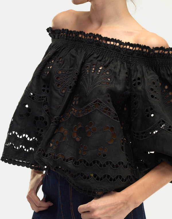 cynthia rowley Eva Embroidered Linen Blouse