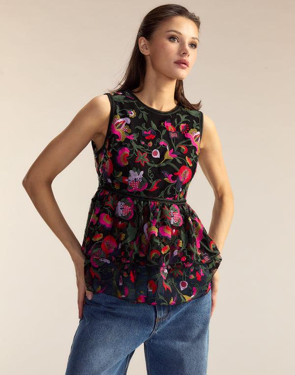 Cynthia Rowley Eve Embroidered Peplum Top