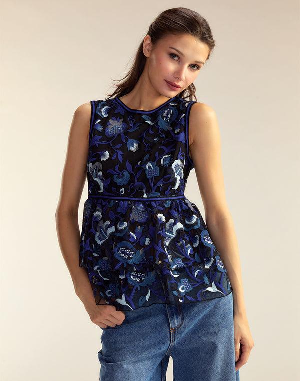 Cynthia Rowley Eve Embroidered Peplum Top