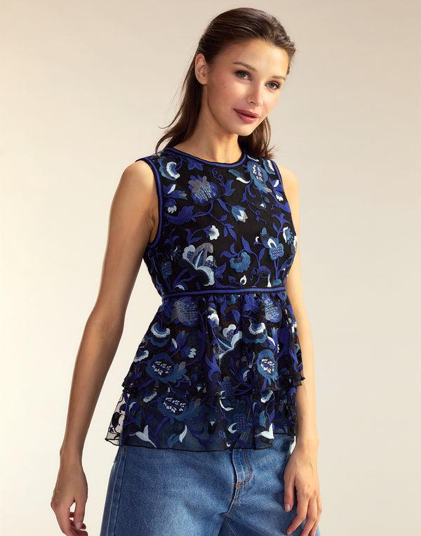 Cynthia Rowley Eve Embroidered Peplum Top