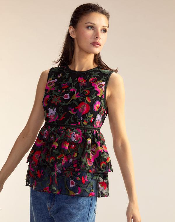cynthia rowley Eve Embroidered Peplum Top