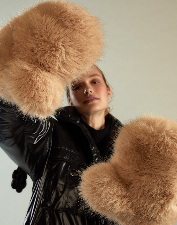 Cynthia Rowley Faux Fur Oversized Mittens