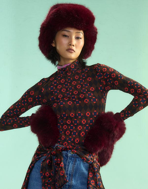 Cynthia Rowley Faux Fur Oversized Mittens