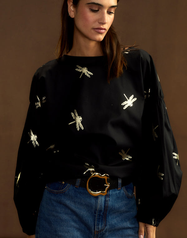 Cynthia Rowley Geneva Gold Foil Cotton Blouse