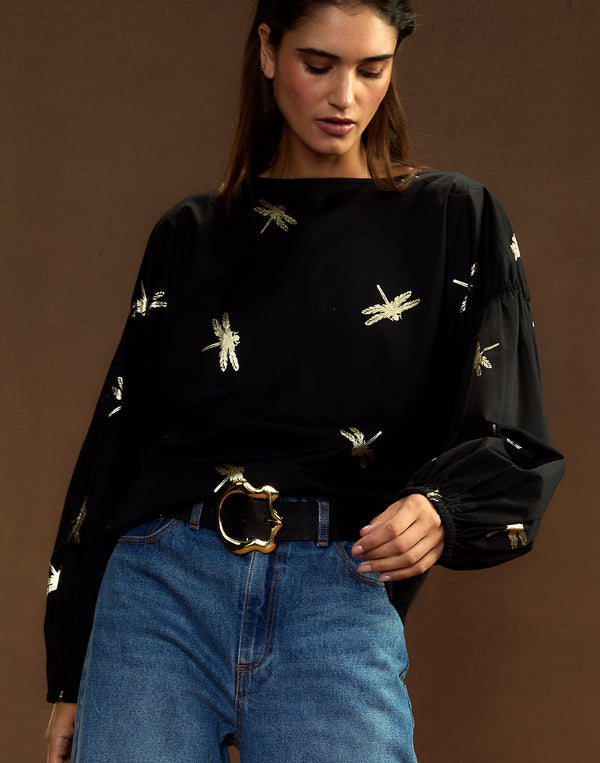 Cynthia Rowley Geneva Gold Foil Cotton Blouse