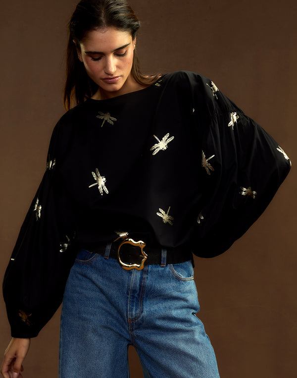 Cynthia Rowley Geneva Gold Foil Cotton Blouse