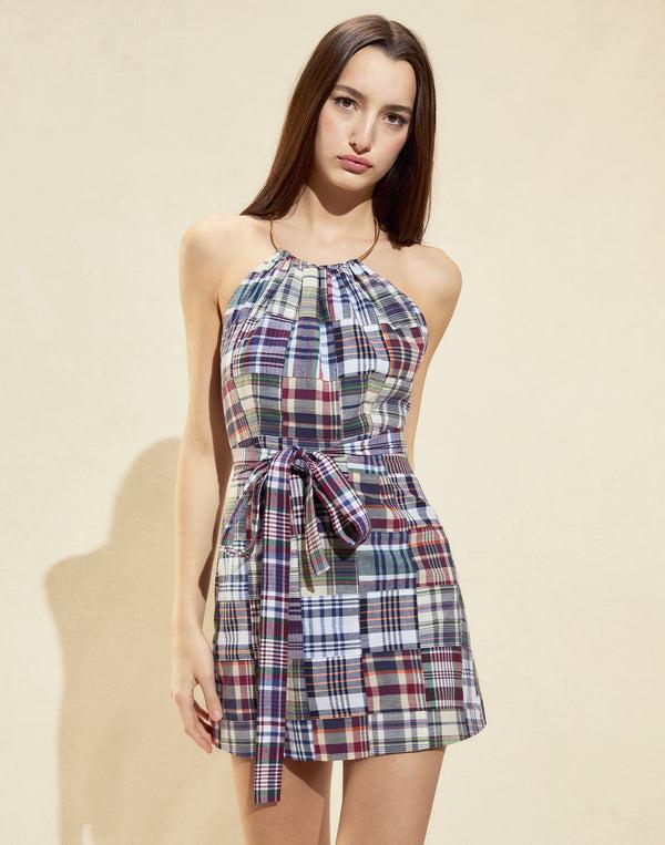 Cynthia Rowley Marisol Madras Mini Halter Dress