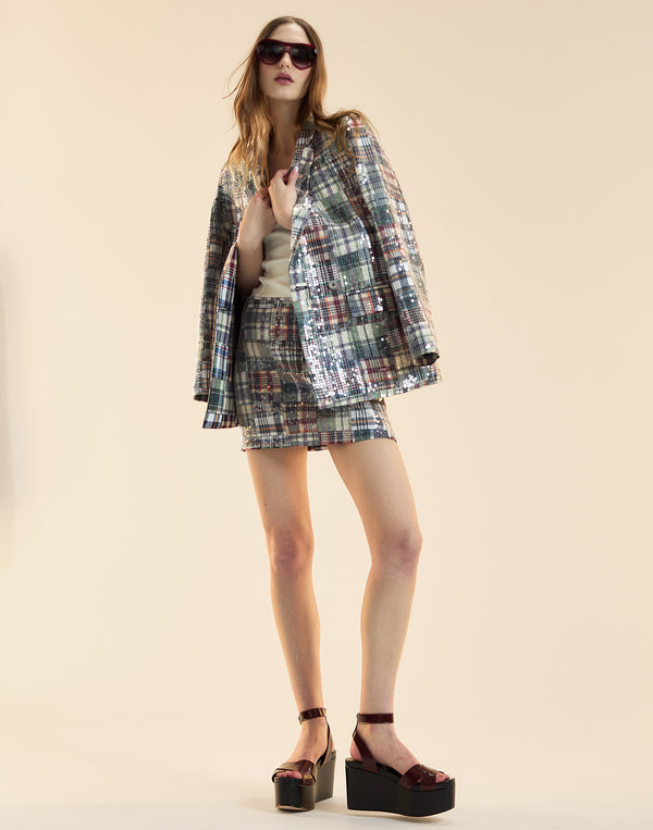 Cynthia Rowley Marisol Madras Sequin Blazer