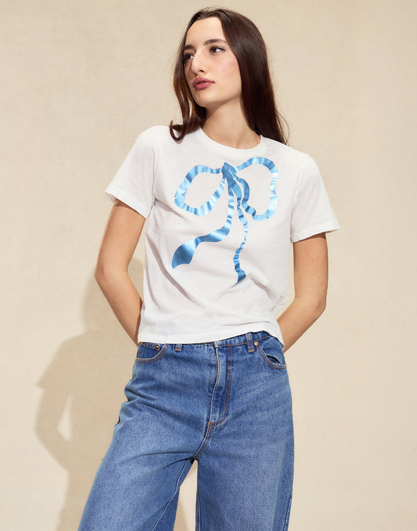cynthia rowley Metallic Bow Tee