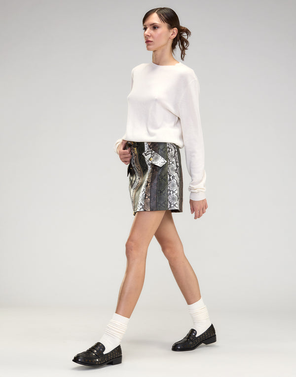 Cynthia Rowley Snake-Embossed Vegan Leather Skirt