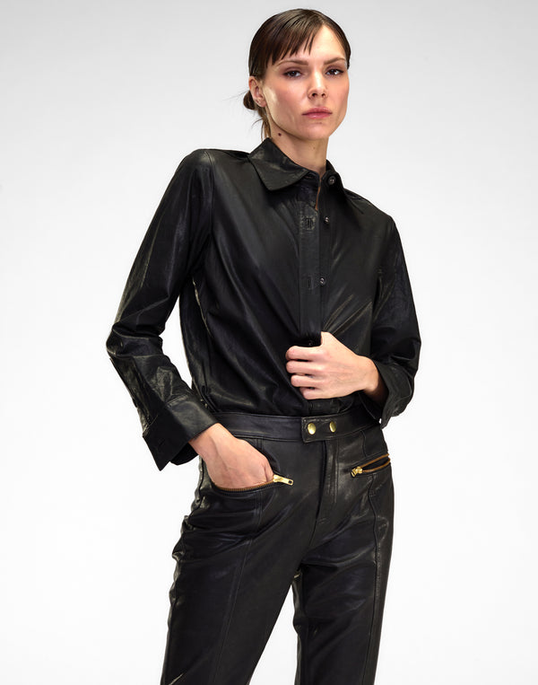 Cynthia Rowley The London Leather Button Up Shirt