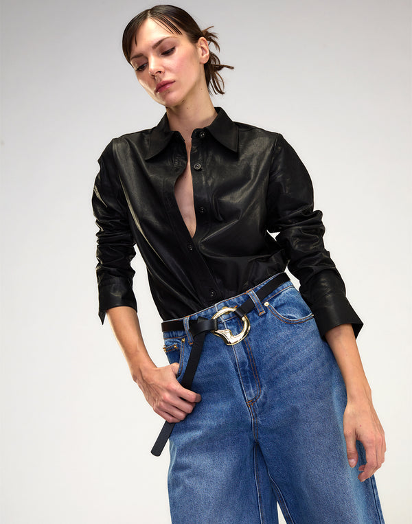 cynthia rowley The London Leather Button Up Shirt