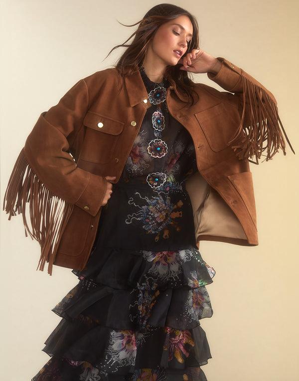 Cynthia Rowley Westward Fringe Suede Jacket