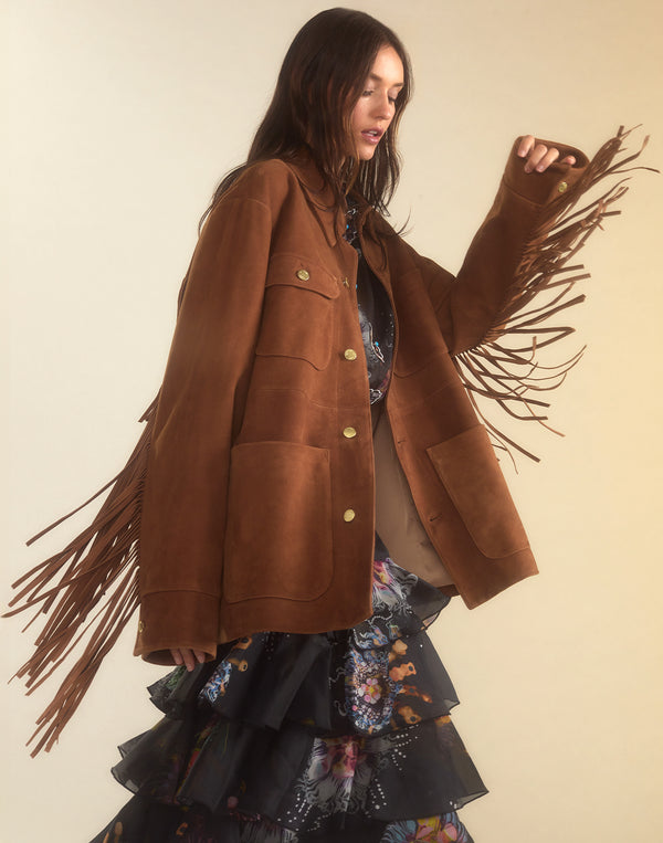 Cynthia Rowley Westward Fringe Suede Jacket