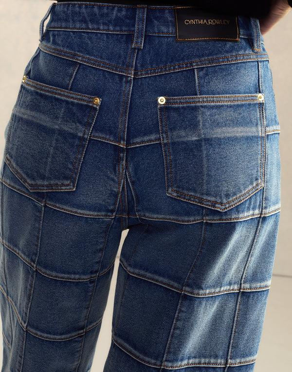 Cynthia Rowley Windowpane Wide-Leg Jeans