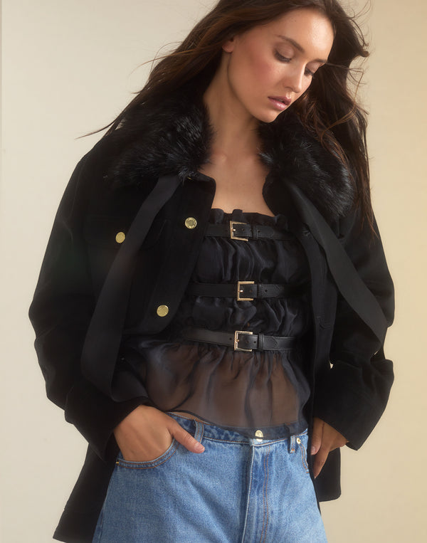 Cynthia Rowley Outward Bound Field Removable Fur Collar Jacket