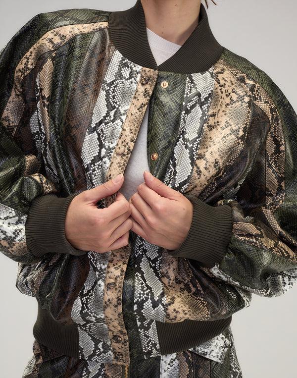 Cynthia Rowley Snake-Embossed Vegan Leather Bomber Jacket
