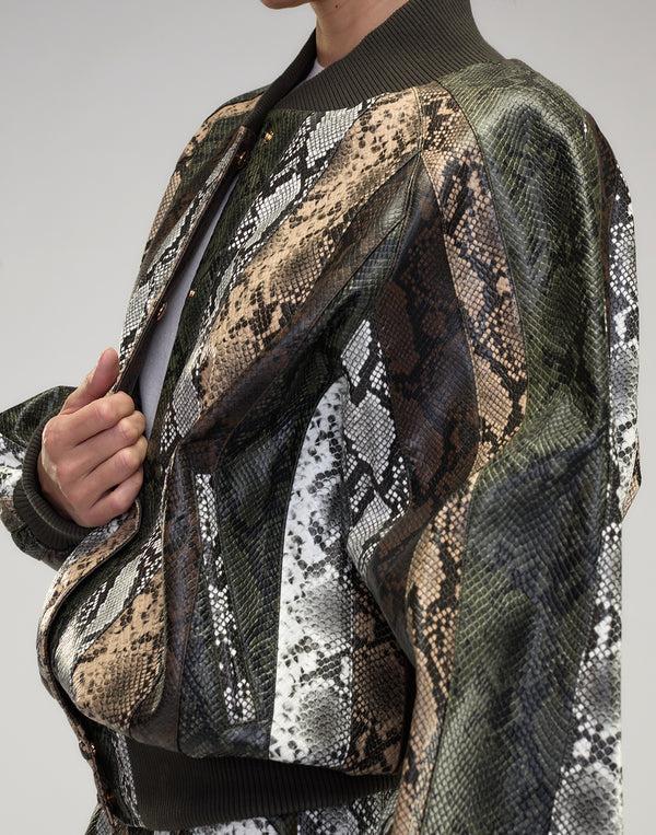 Cynthia Rowley Snake-Embossed Vegan Leather Bomber Jacket