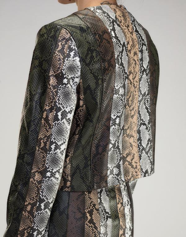 Cynthia Rowley Snake-Embossed Vegan Leather Cropped Jacket