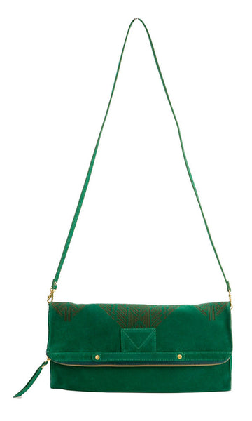 cynthia Vincent BANKER'S ETCHED SUEDE CLUTCH Emerald
