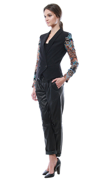 Cynthia Vincent Contrast Sleeve Scuba Blazer