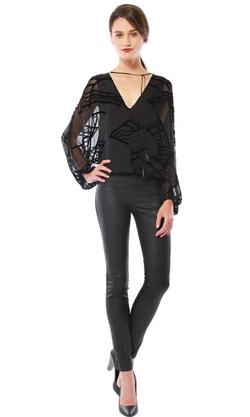 Cynthia Vincent Dolman Tie Front Blouse