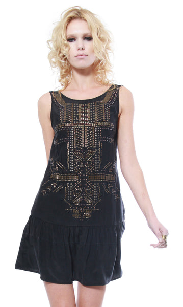 cynthia vincent DROP WAIST EMBELLISHED SHIFT DRESS