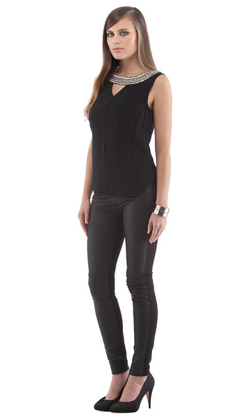 Cynthia Vincent Embellished V Back Top