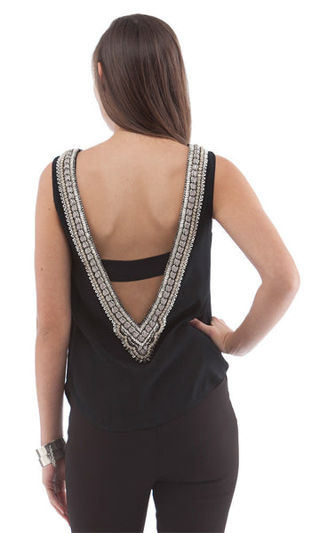 cynthia vincent Embellished V Back Top