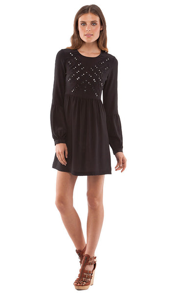 Cynthia Vincent Embroidered Mirror Dress Black