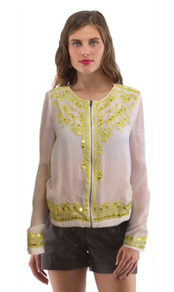 cynthia vincent Embroidered Mirror Jacket Citron