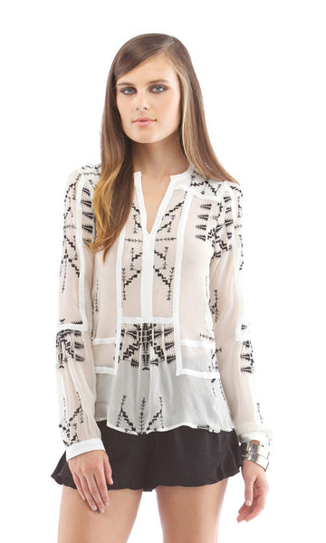 cynthia vincent Inset Bell Sleeve Blouse White