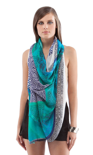 cynthia vincent TIE DYE CHEVRON SCARF Teal
