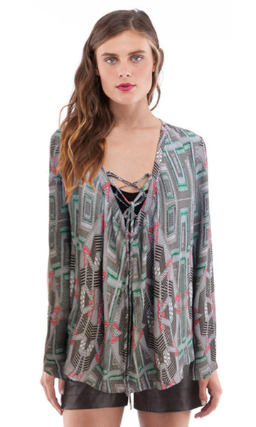 cynthia vincent Tie Front Blouse Tribal Tweed