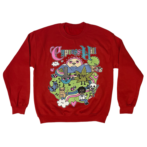 cypress hill Cypress Hill "Happy Time by Sean Solomon" Crewneck Sweatshirt in Red