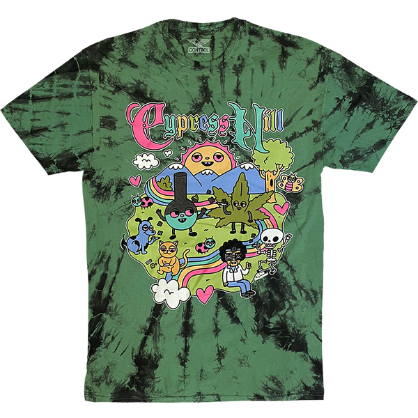cypress hill Cypress Hill "Sean Solomon's Happy Time" T-shirt in Green and Black Tie Dye