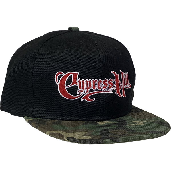 cypress hill "Script Logo" Snapback Hat in Black And Camo