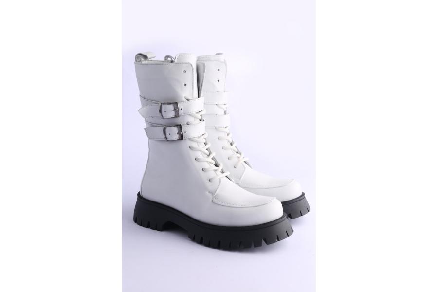D.moro Shoes Women Leather Ankle Boots For Winter: 652A White (Wholesale)