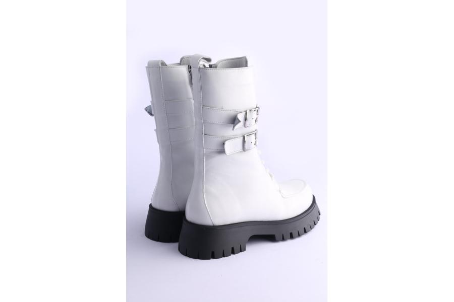 D.moro Shoes Women Leather Ankle Boots For Winter: 652A White (Wholesale)