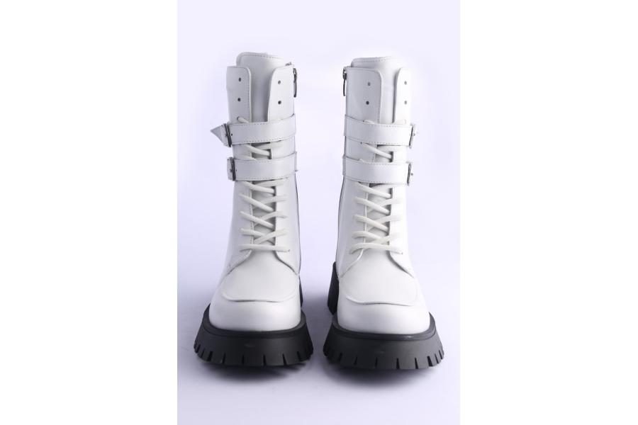 D.moro Shoes Women Leather Ankle Boots For Winter: 652A White (Wholesale)