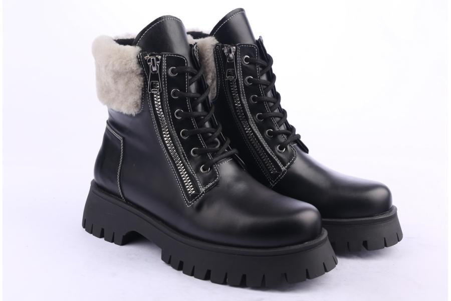 D.moro Shoes Women Leather Ankle Boots For Winter: 652E Black (Wholesale)