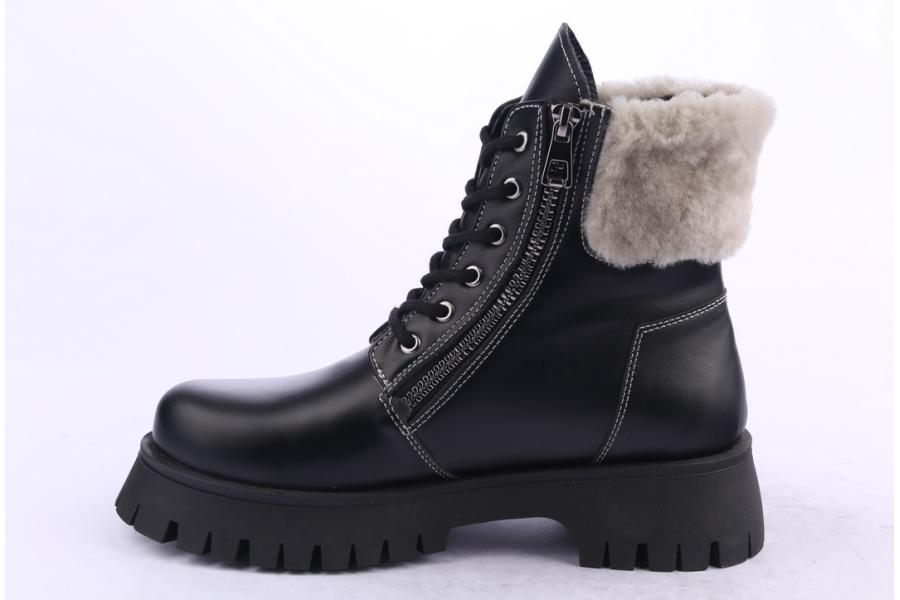 D.moro Shoes Women Leather Ankle Boots For Winter: 652E Black (Wholesale)