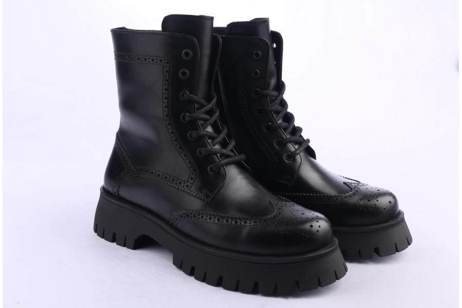 D.moro Shoes Women Leather Ankle Boots For Winter: 652H Black (Wholesale)