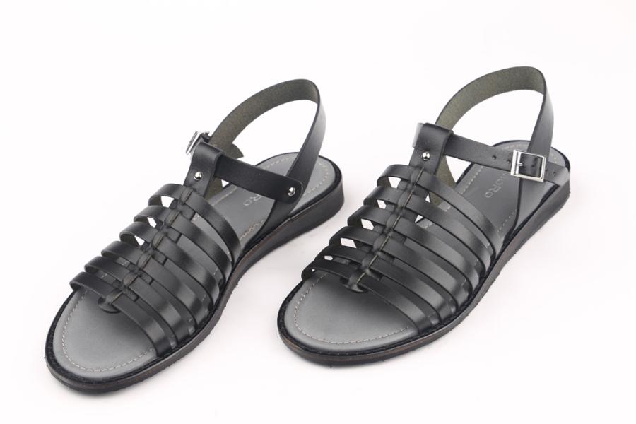 d.moro shoes Women Leather Sandals for summer: 0160 Black Grey Leather (Wholesale)