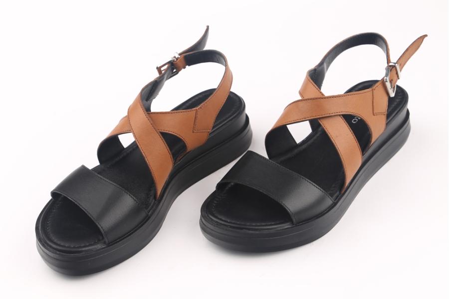 d.moro shoes Women Leather Sandals for summer: 36307-45 Tan Black Leather (Wholesale)